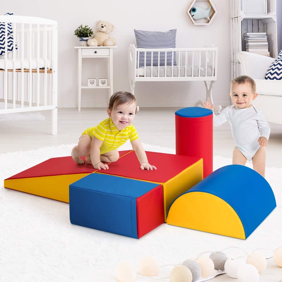 Kruipen en klimmen schuimspeelset, kleurrijke leuke foam blokken, 5-delig - rood, geel en blauw